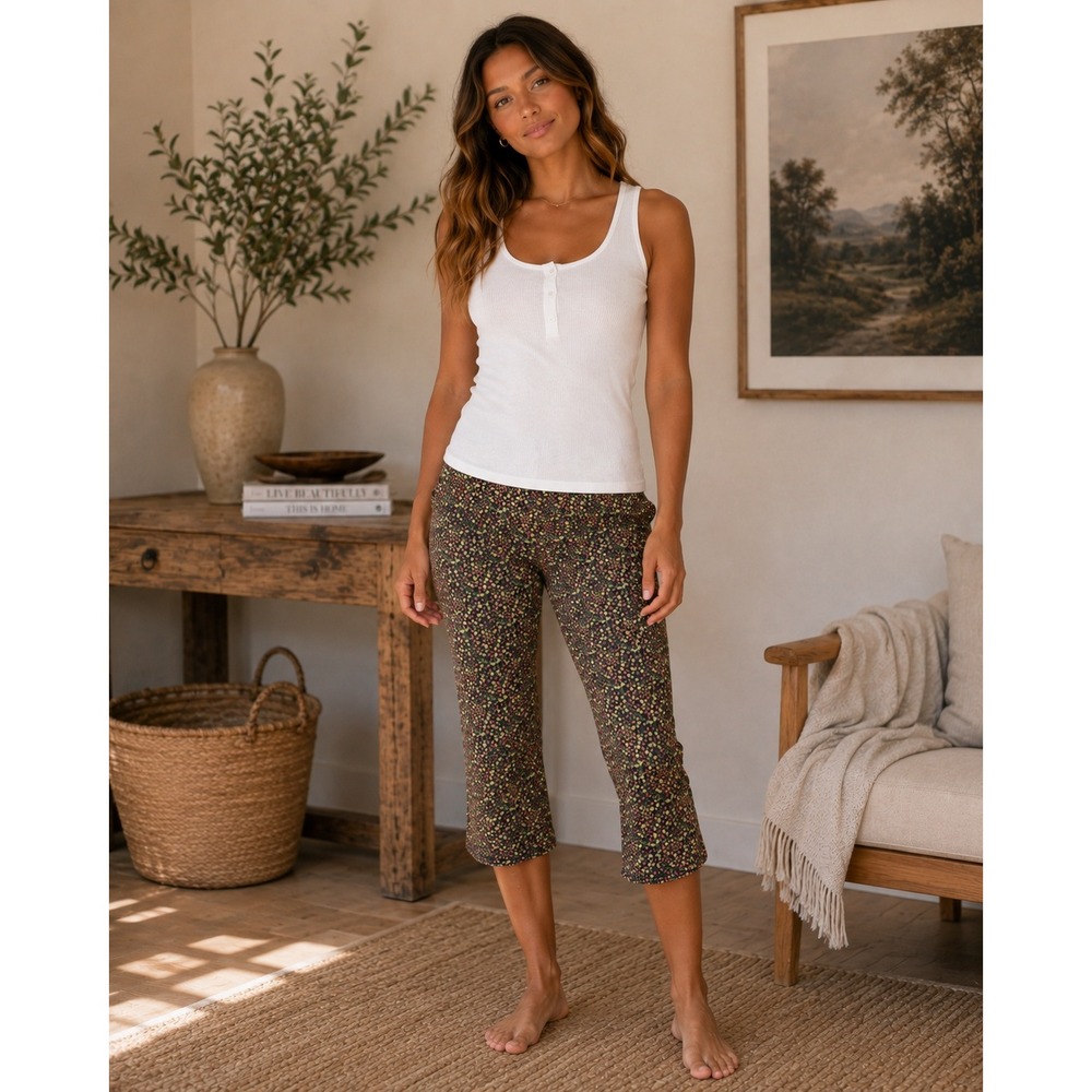 Kimchi Blue Pants Womens 12 Black Floral Crop Capri Cottagecore Coquette